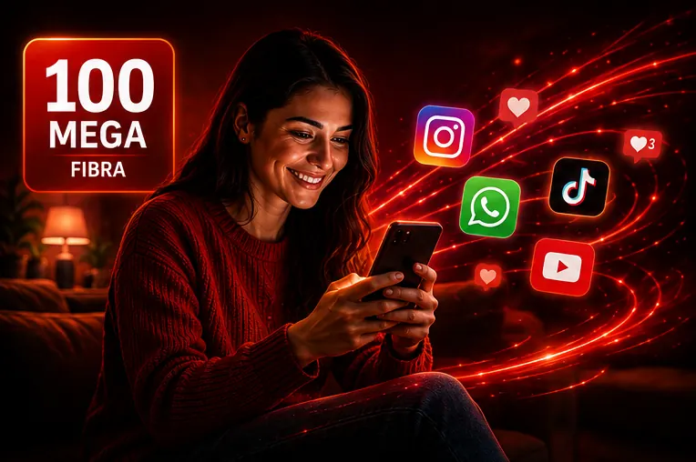 Plano Fibra 100 Mega — redes sociais e vídeos sem travar